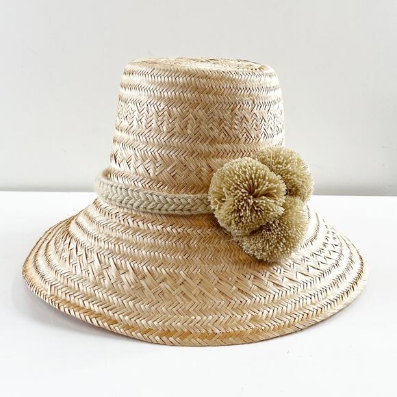 Beau & Ro Accessories - Beau & Ro Hat Shop Woven Straw Sun Hat with Pom Pom Tan